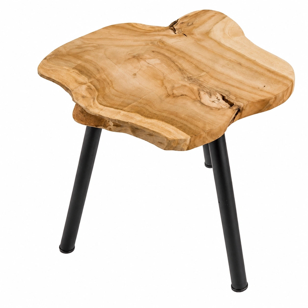 LS-LebenStil Massiver Teakholz Beistelltisch, Schwarz-Braun, Handgefertigt, Einzigartige Formen, Ideal für Wohnzimmer und Schlafzimmer