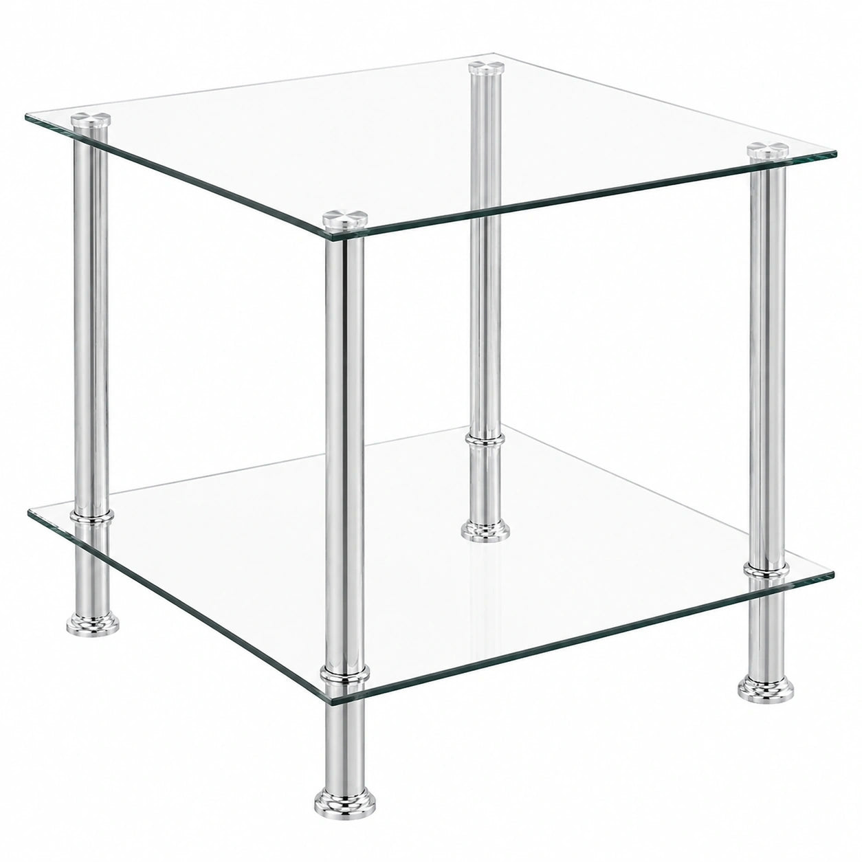 NICEME Moderner Glas-Couchtisch mit Ablage, Quadratisch für Wohnzimmer