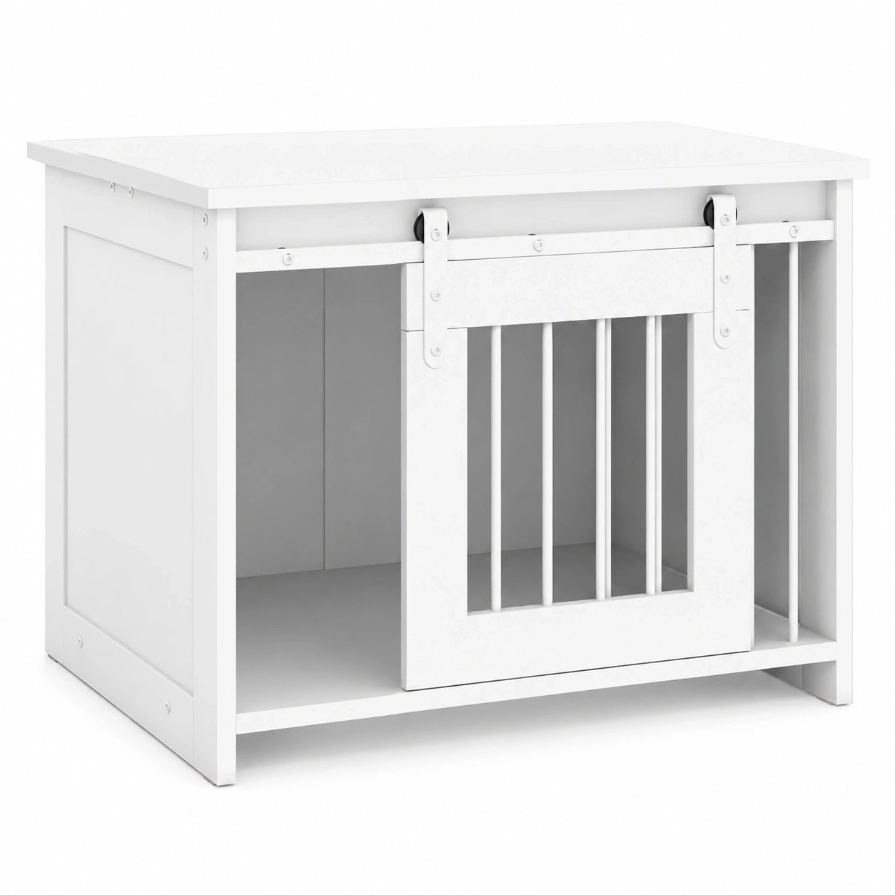 COSTWAY Moderne Hundebox mit Schiebetür, Haustierkäfig aus Metall und Holz, Beistelltisch für kleine und mittelgroße Hunde, 80x60x60 cm, Weiß