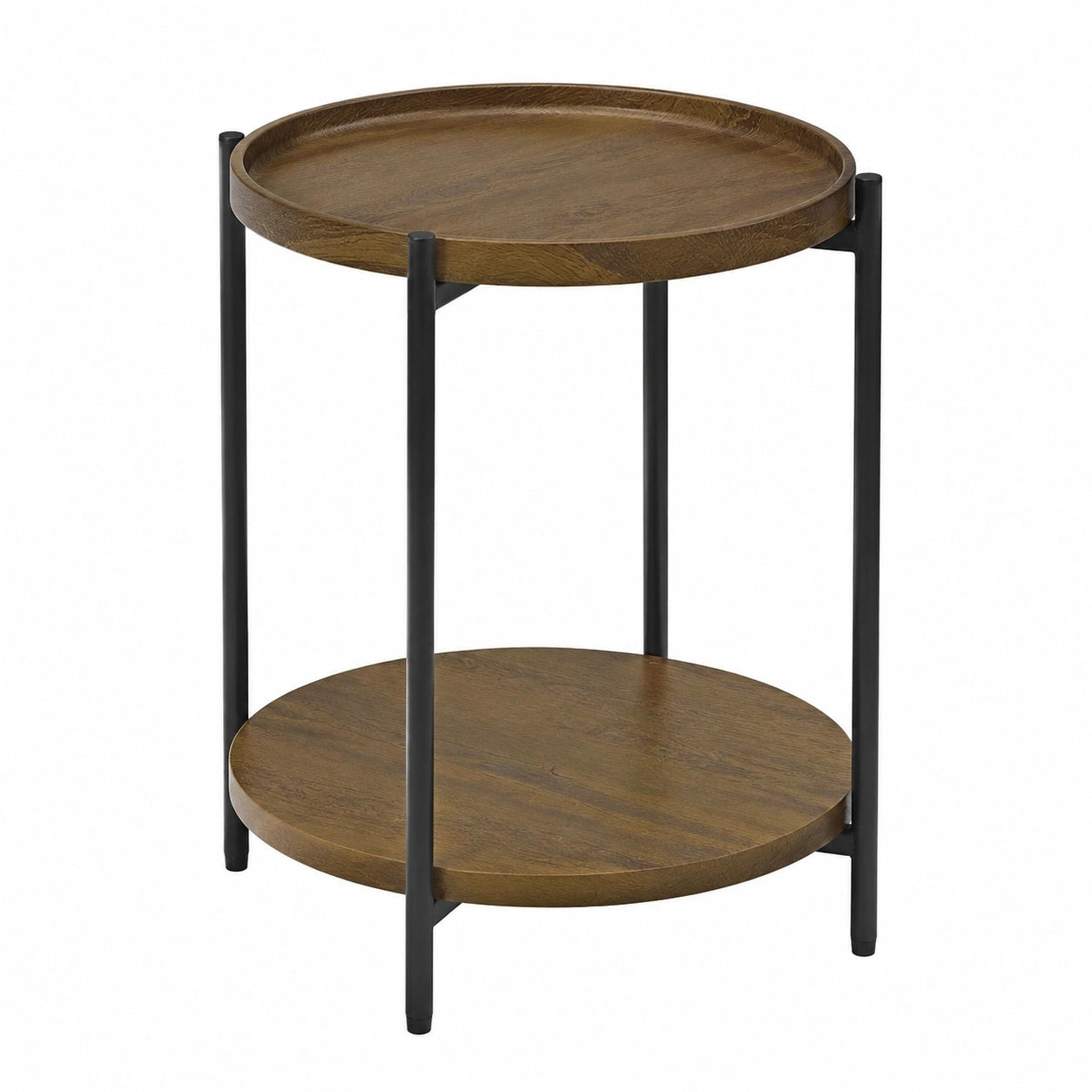 WOLTU Runder Couchtisch mit Regalen, Vintage Holzdesign, Abnehmbare Platte