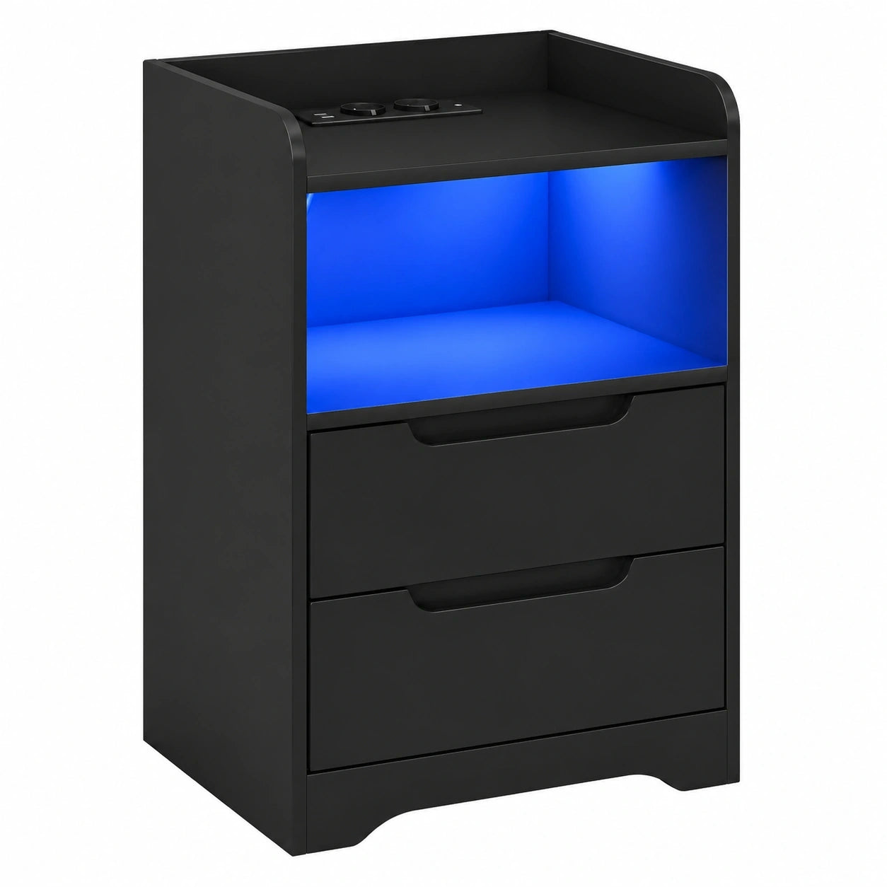 Schwarzer Nachttisch mit LED, Ladefunktion und Stauraum