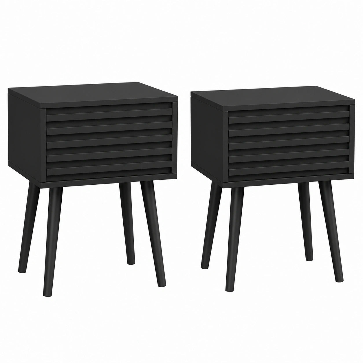 YMYNY 2er Set Nachttische, Mid-Century Design mit Drucktüröffner, stabile Massivholzbeine, 35x27x53 cm, Beistelltisch Schwarz für Wohnzimmer und Schlafzimmer