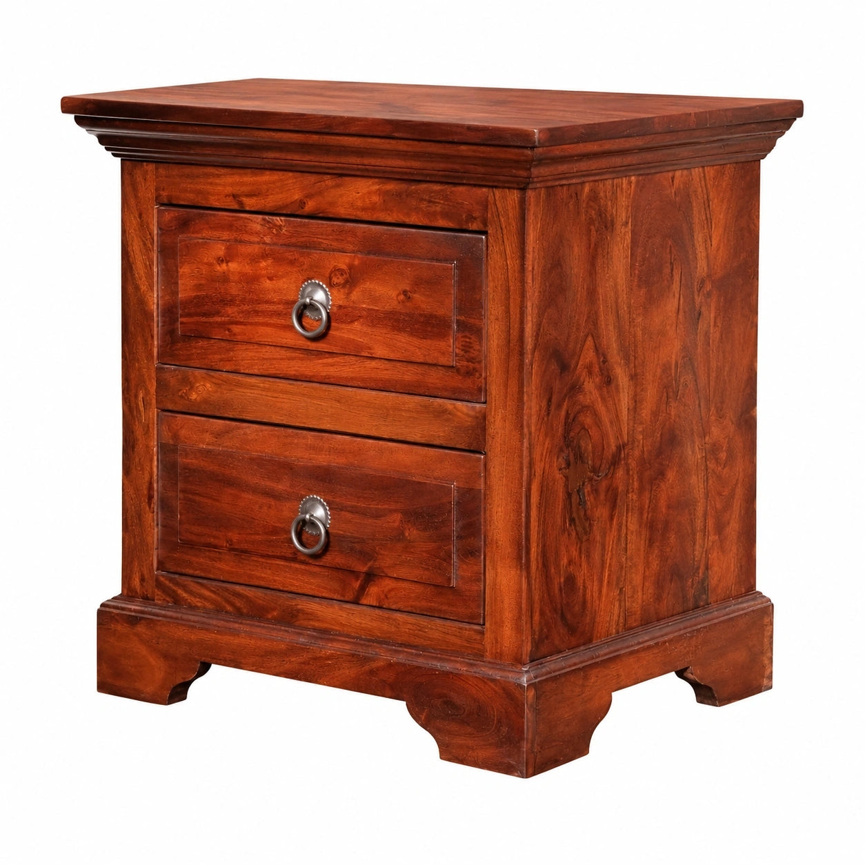Oxford Nachttisch Massivholz Nougat lackiert im Kolonialstil mit 2 Schubladen, 52x40x54 cm