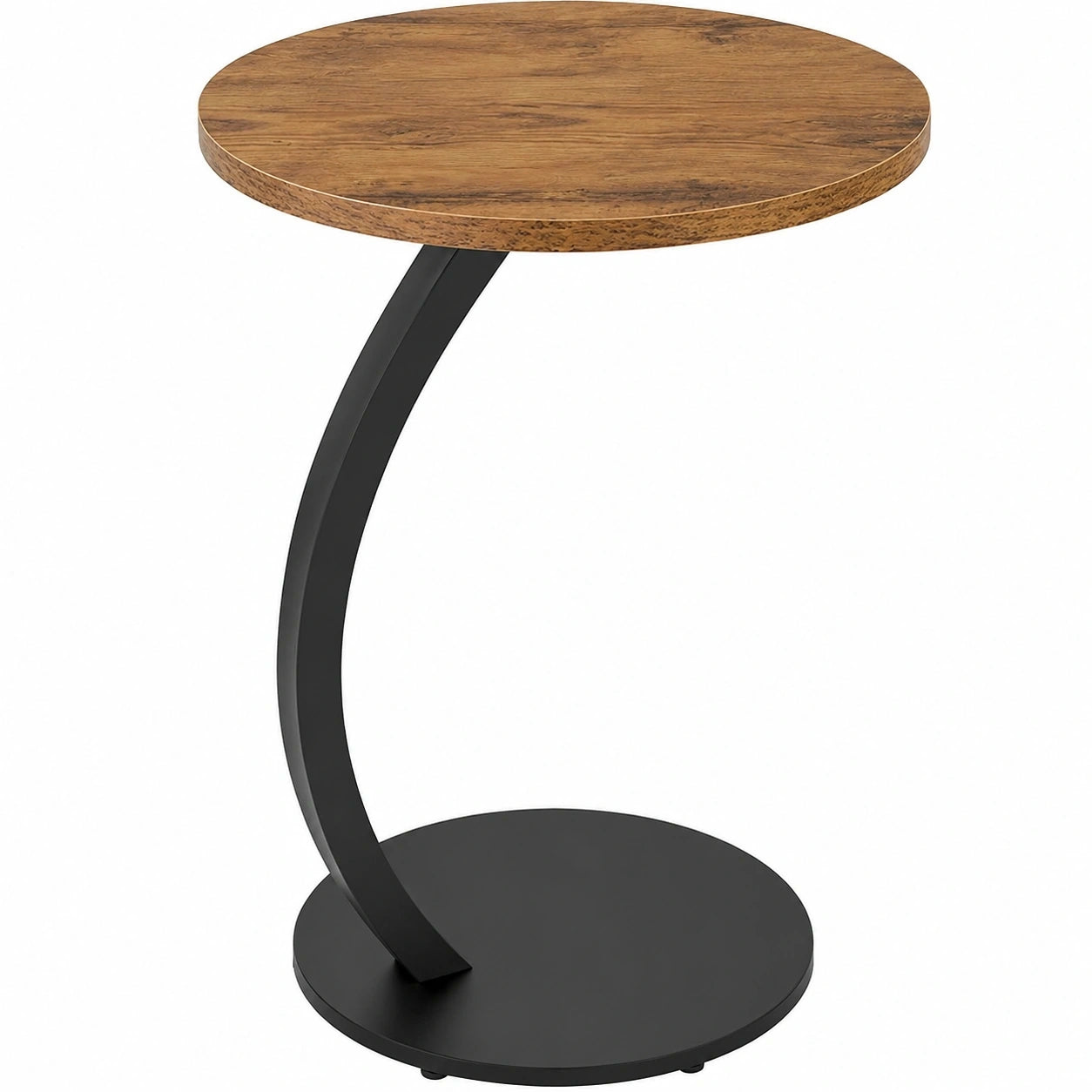 WOLTU C-förmiger Beistelltisch, runder Sofatisch im Industrie-Design, robuster Kaffeetisch mit Metallgestell, Ø 40 x H 65 cm, Vintage-Holzoptik