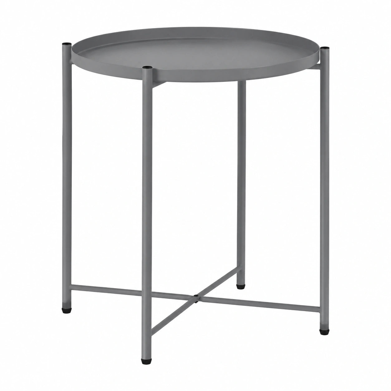 Runder Metall-Beistelltisch für Wohnzimmer und Balkon, abnehmbare Tischplatte, dunkelgrau