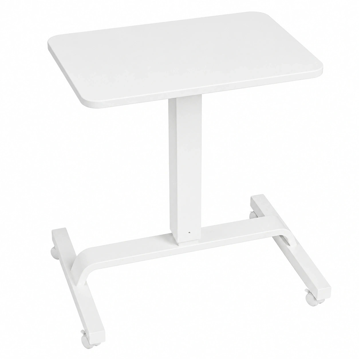 Verstellbarer Stehtisch mit Rollen für Zuhause, Pneumatischer Laptoptisch, Weiß, 60 x 40 cm