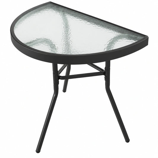 Platzsparender halbrunder Balkontisch mit Sicherheitsglas, 70x40 cm, Schwarz – Perfekt für kompakte Balkone und kleine Terrassen