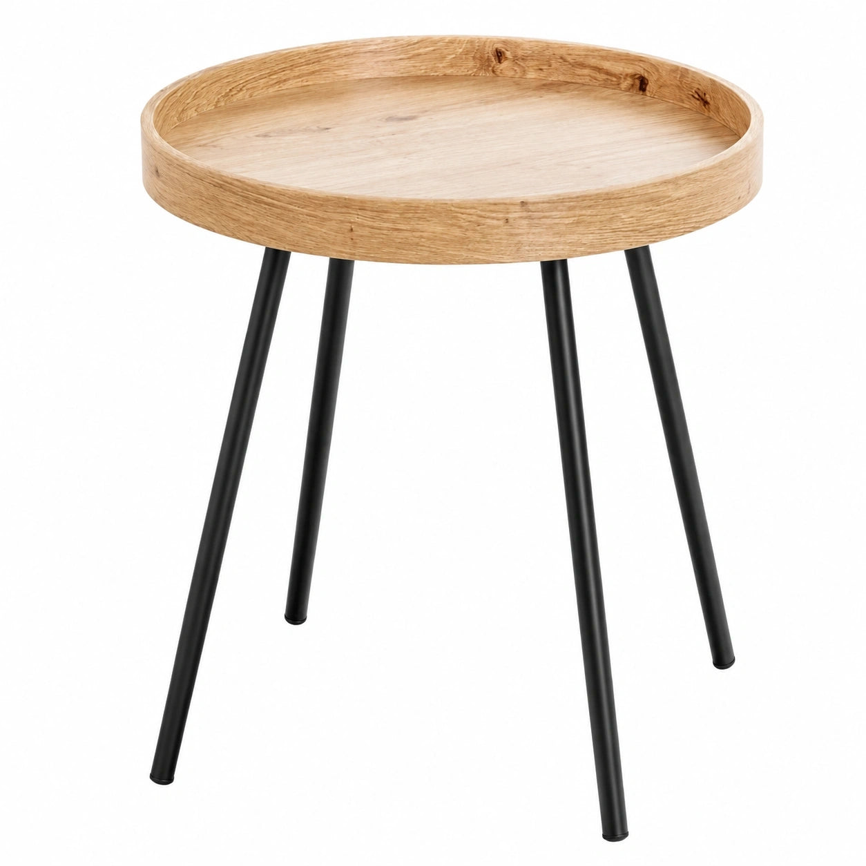 Moderner runder Beistelltisch aus Eiche und Metall, Ø 40 cm