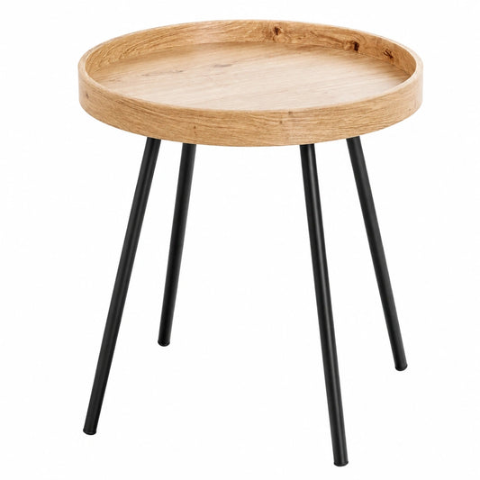 Moderner runder Beistelltisch aus Eiche und Metall, Ø 40 cm