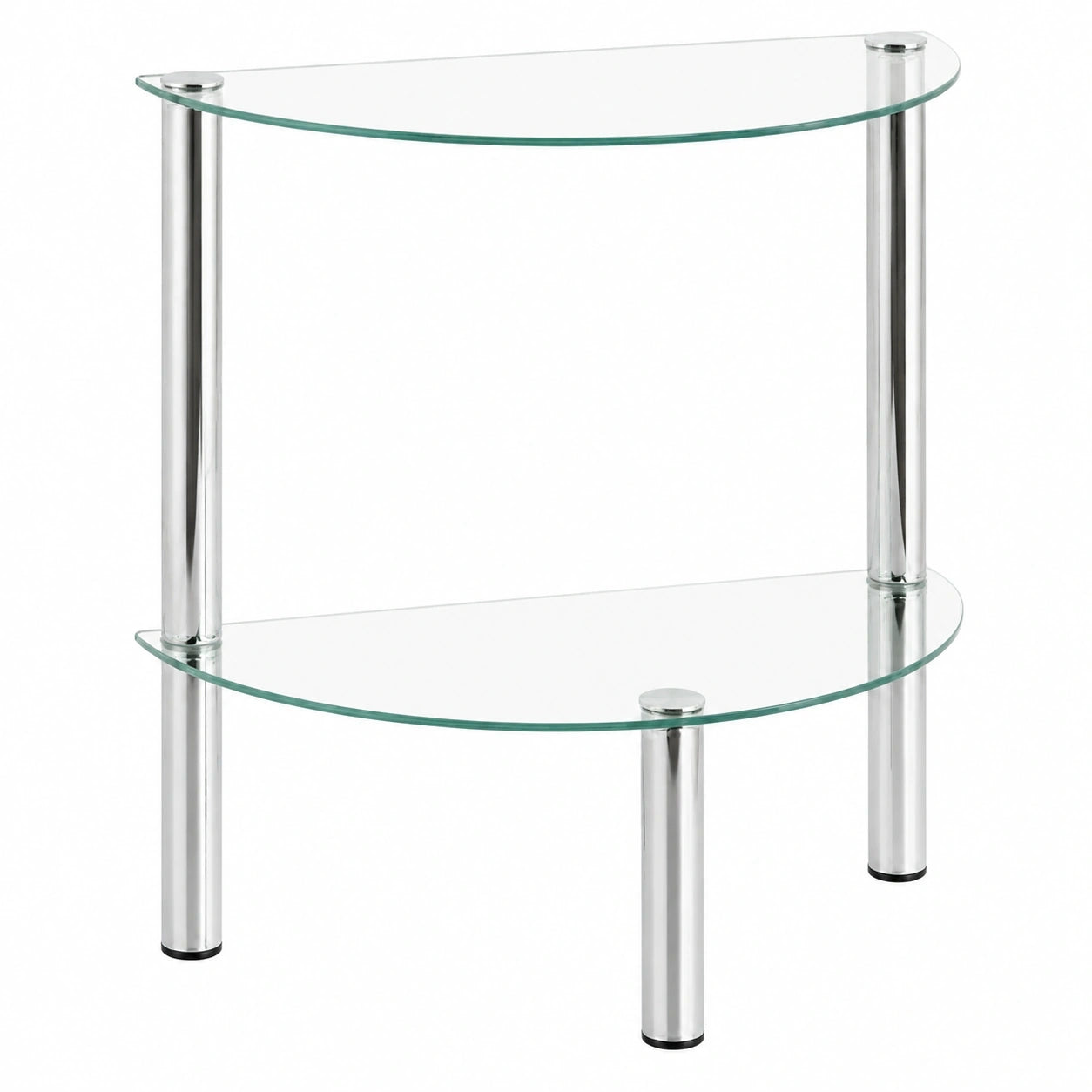 Moderner HAKU Halbmond-Beistelltisch mit Sicherheitsglas, Chromgestell, 45 x 47 x 22 cm
