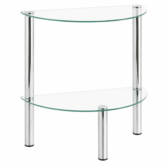 Moderner HAKU Halbmond-Beistelltisch mit Sicherheitsglas, Chromgestell, 45 x 47 x 22 cm