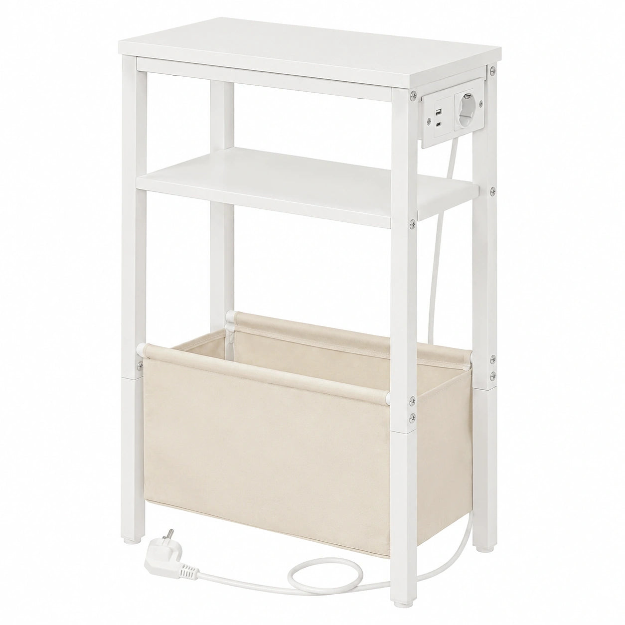 Moderner Beistelltisch mit Ladefunktion, multifunktionaler Nachttisch und Sofatisch, ideal für kleine Räume in Schlafzimmer und Wohnzimmer, Weiß