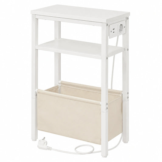Moderner Beistelltisch mit Ladefunktion, multifunktionaler Nachttisch und Sofatisch, ideal für kleine Räume in Schlafzimmer und Wohnzimmer, Weiß