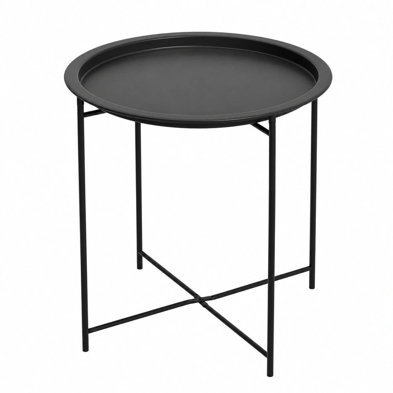 Runder Metall-Beistelltisch, Wetterfester Gartentisch für Balkon und Terrasse, Kleiner Wohnzimmertisch in Schwarz, 47x50 cm