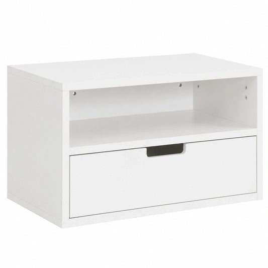 SoBuy Wandregal mit Schublade, Kompakter Nachttisch für Schlafzimmer, Weiß, B 45 x T 25 x H 22 cm