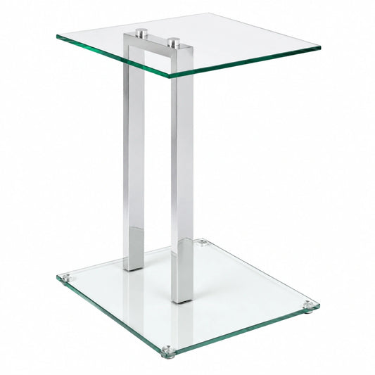 Moderner Beistelltisch aus Chrom und Sicherheitsglas, 45x50x35 cm