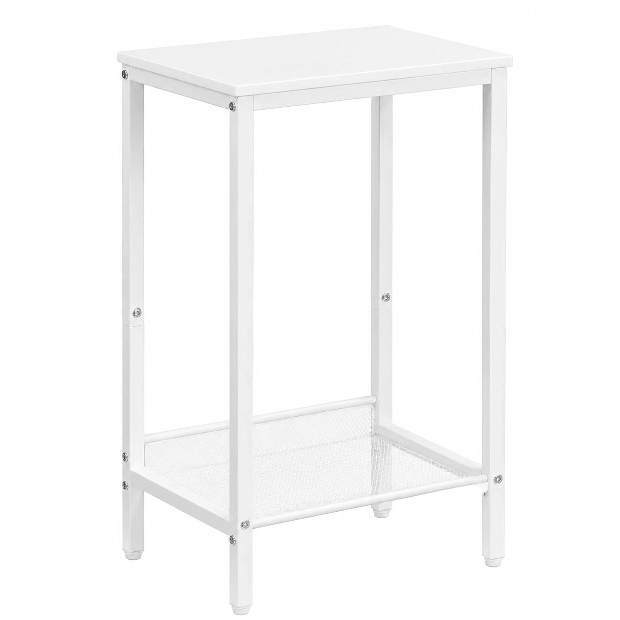 Moderner HOOBRO Beistelltisch, Höhenverstellbarer Nachttisch mit Netzablage, Schmaler Sofatisch für Büro und Wohnzimmer, Weiß, 38 x 28 x 73,5 cm