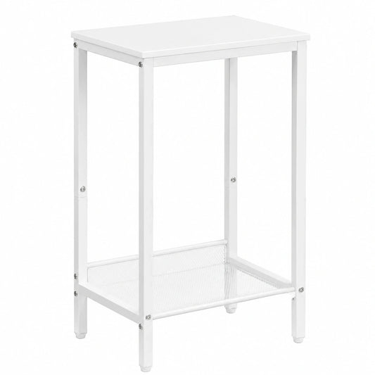 Moderner HOOBRO Beistelltisch, Höhenverstellbarer Nachttisch mit Netzablage, Schmaler Sofatisch für Büro und Wohnzimmer, Weiß, 38 x 28 x 73,5 cm