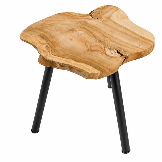 LS-LebenStil Massiver Teakholz Beistelltisch, Schwarz-Braun, Handgefertigt, Einzigartige Formen, Ideal für Wohnzimmer und Schlafzimmer