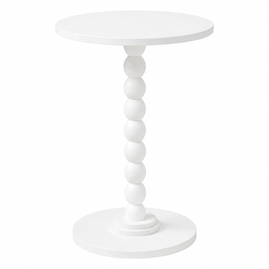 Moderner Aibiju Beistelltisch mit Massivholzbeinen, Schmaler Rundtisch, Ideal für Wohn- und Schlafzimmer, Weiß