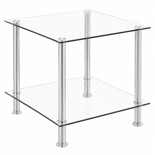 NICEME Moderner Glas-Couchtisch mit Ablage, Quadratisch für Wohnzimmer