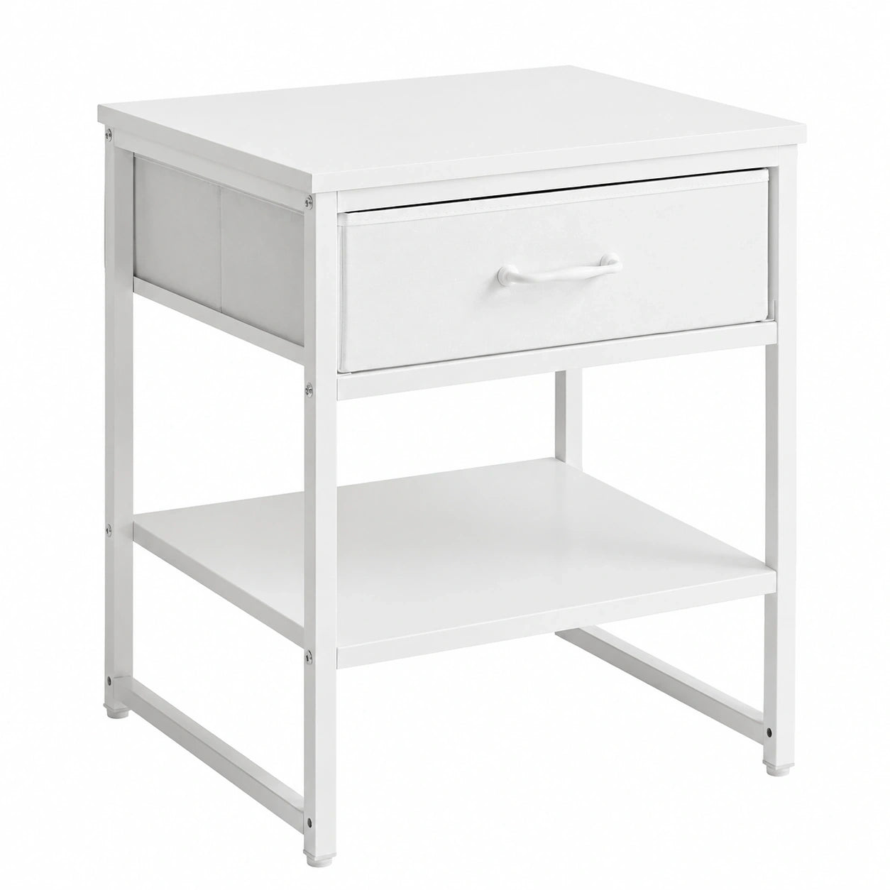 Moderner Beistelltisch mit Stoffschublade, 50x50x56 cm, Weiß