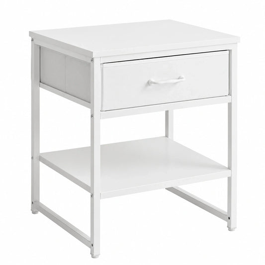 Moderner Beistelltisch mit Stoffschublade, 50x50x56 cm, Weiß