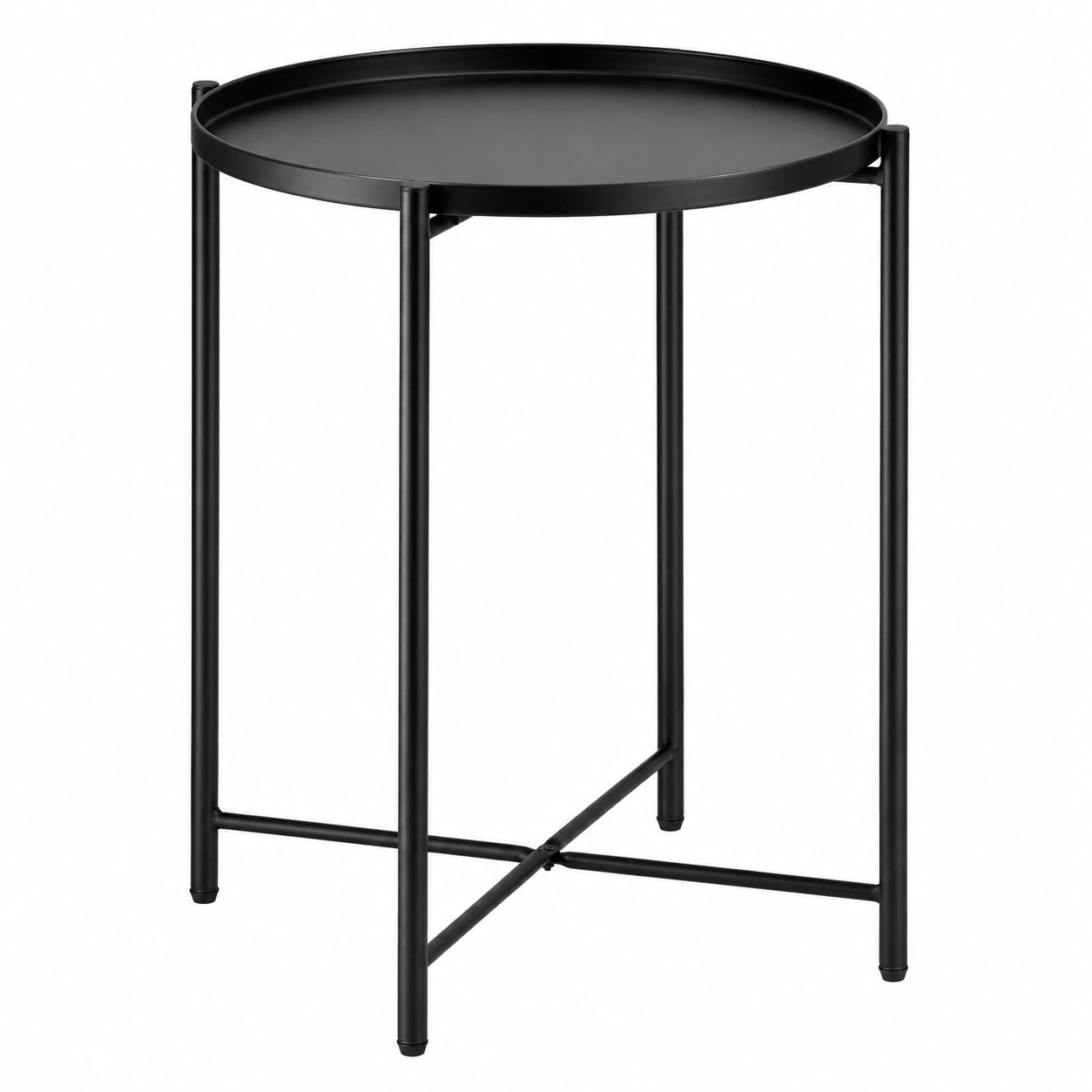 Runder Metall-Beistelltisch von tectake® – Vielseitiger Couchtisch, Nachttisch oder Balkontisch mit abnehmbarer Platte in Schwarz