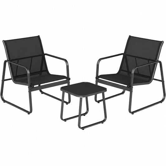 Gartenmöbelset 3-teilig: Bistroset mit 2 Stühlen und Tisch, ideal für Balkon & Terrasse in Schwarz