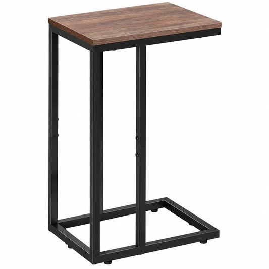 WLIVE C-förmiger Beistelltisch mit Metallrahmen, ideal für Schlafzimmer und Wohnzimmer, brauner Sofatisch