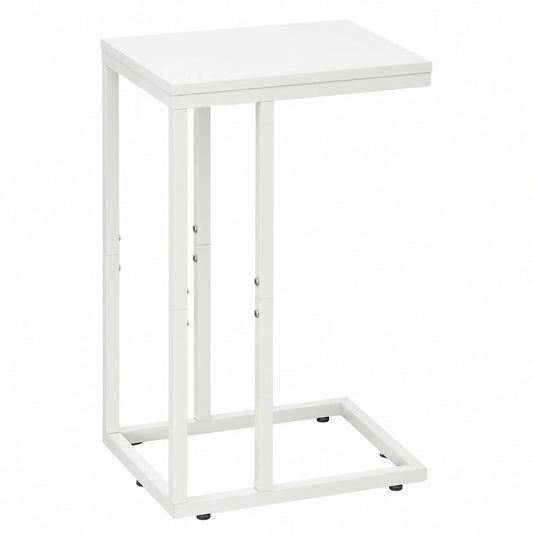 WLIVE Moderner C-förmiger Beistelltisch aus Metall, Schmaler Sofatisch für Laptop und Kaffee, 29x39x63 cm, Weiß