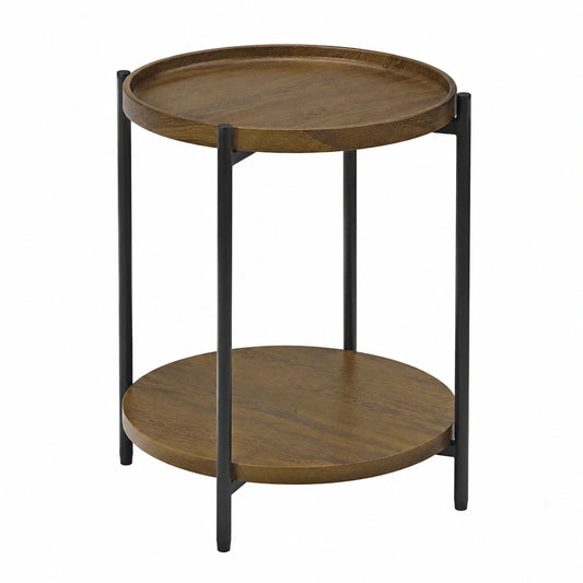WOLTU Runder Couchtisch mit Regalen, Vintage Holzdesign, Abnehmbare Platte