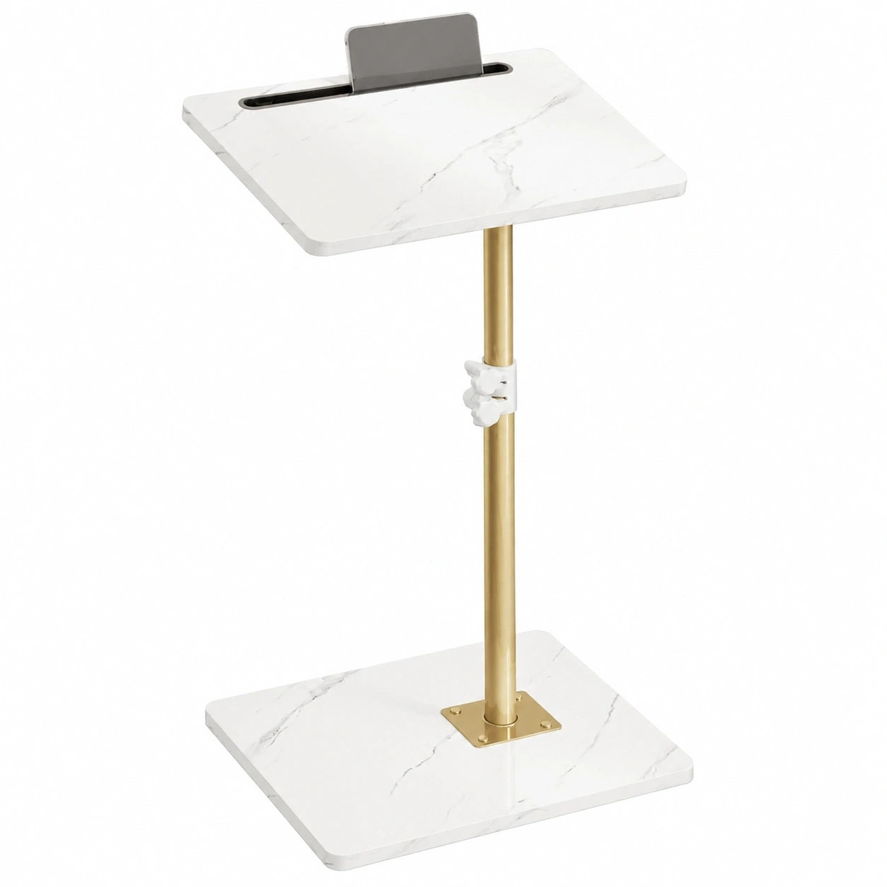 Verstellbarer Beistelltisch, C-Form, 360° drehbar, 40x30x(45-81) cm, Laptop- und Kaffeetisch für Schlafzimmer, Wohnzimmer, Büro, Weiß-Gold
