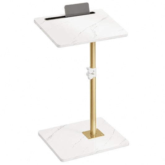 Verstellbarer Beistelltisch, C-Form, 360° drehbar, 40x30x(45-81) cm, Laptop- und Kaffeetisch für Schlafzimmer, Wohnzimmer, Büro, Weiß-Gold
