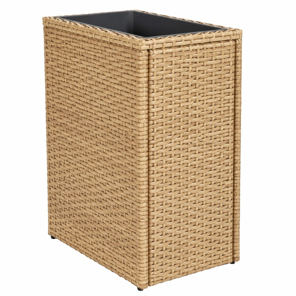 Runder Rattan-Balkontisch mit Glasplatte, Terrassentisch für Gartenmöbel, Beige