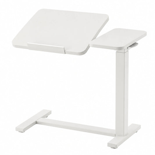 Höhenverstellbarer Laptop-Tisch mit Rollen, C-förmiger Beistelltisch 70x40 cm, fahrbarer Computertisch, geteilte Tischplatte
