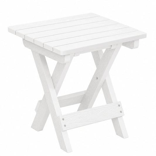 Faltbarer HDPS-Camping-Beistelltisch für Garten und Balkon, wetterfest, 32x32x36 cm, Weiß