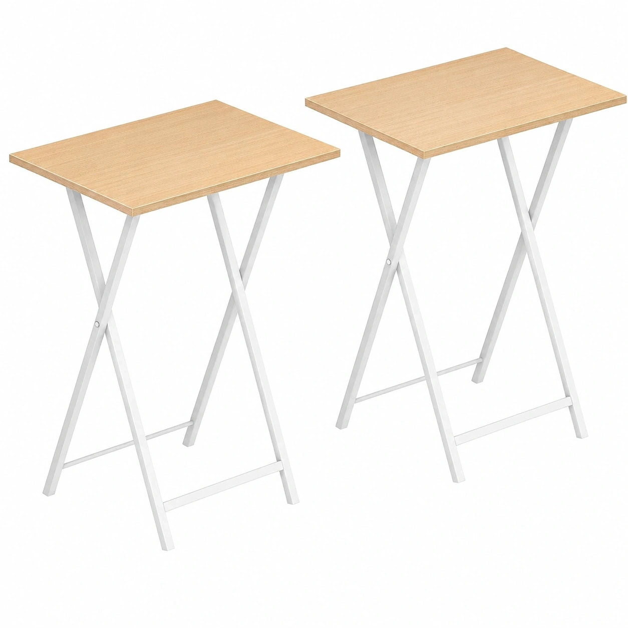 HOOBRO Klappbarer Beistelltisch Set, Industrie-Stil Tabletttisch, Snack-Tisch für kleine Räume, Sofatisch, Einfacher Aufbau, Weiß/Naturholz