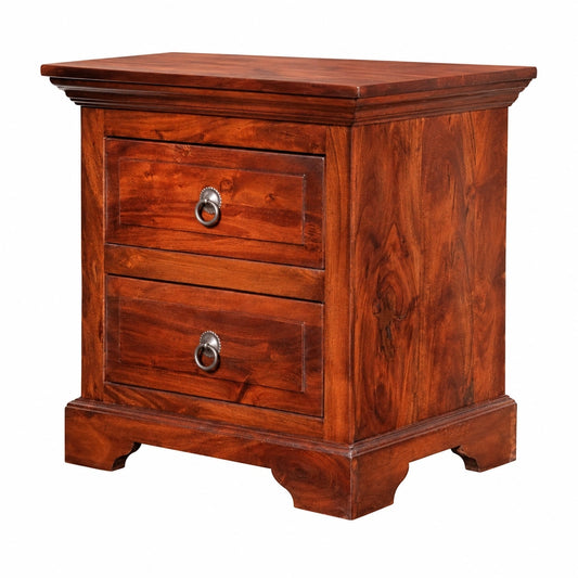 Oxford Nachttisch Massivholz Nougat lackiert im Kolonialstil mit 2 Schubladen, 52x40x54 cm