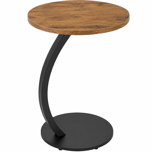 WOLTU C-förmiger Beistelltisch, runder Sofatisch im Industrie-Design, robuster Kaffeetisch mit Metallgestell, Ø 40 x H 65 cm, Vintage-Holzoptik