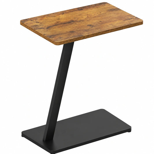 EUGAD C-Förmiger Beistelltisch, Sofatisch mit Metallrahmen, Vintage-Holzoptik für Wohnzimmer und Schlafzimmer, 48x64x33 cm