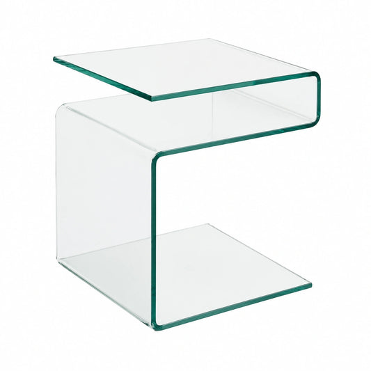 Moderner S-förmiger Glas-Beistelltisch für Wohnzimmer und Schlafzimmer, durchsichtig