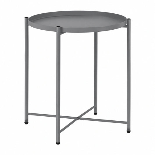 Runder Metall-Beistelltisch für Wohnzimmer und Balkon, abnehmbare Tischplatte, dunkelgrau
