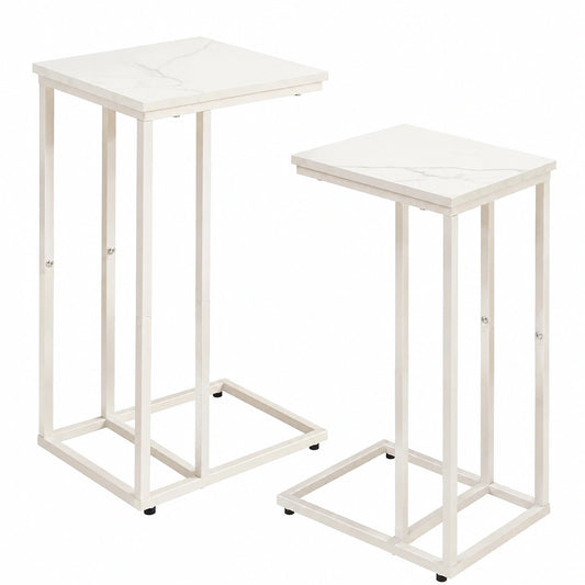 Aibiju 2er-Set Beistelltische, Marmoroptik, Metallrahmen, für Wohnzimmer und Schlafzimmer